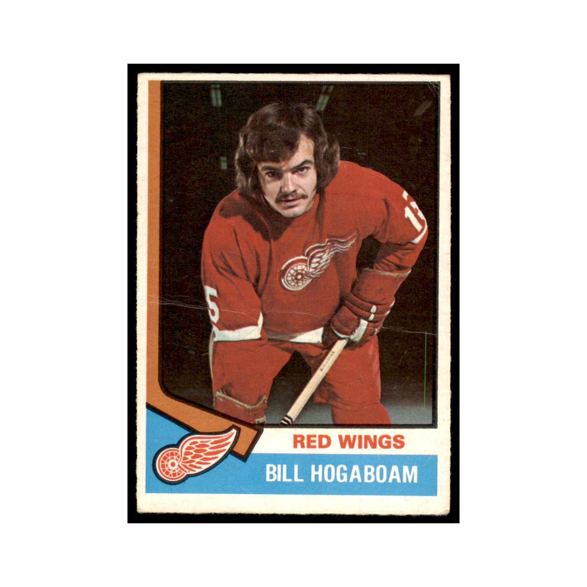 1974 O-Pee-Chee Bill Hogaboam RC (Damaged) Detroit Red Wings #116