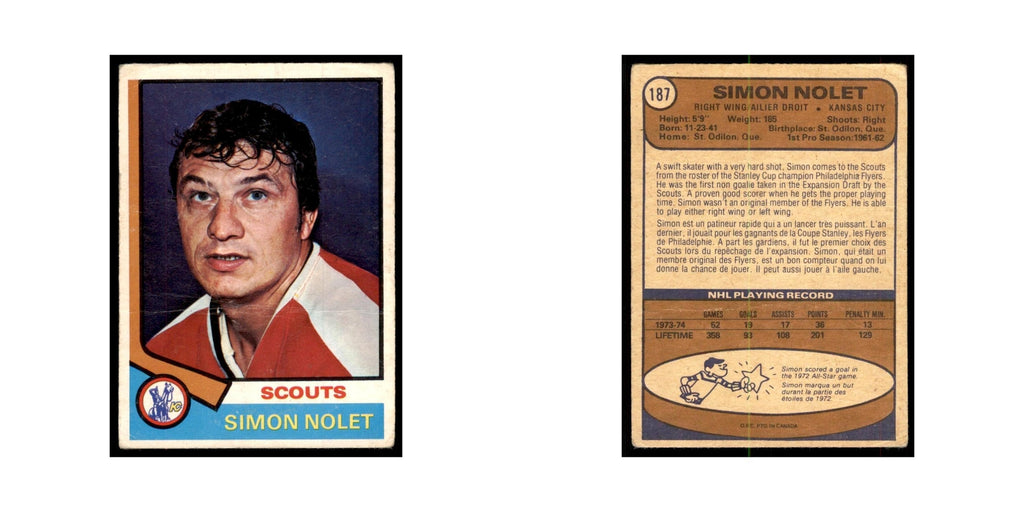 1974 O-Pee-Chee Simon Nolet (Damaged) Kansas City Scouts #187