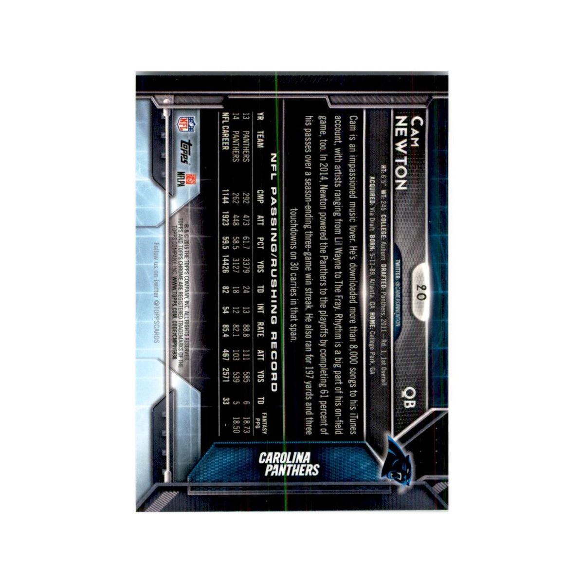 2015 Topps Chrome Cam Newton Panthers #20