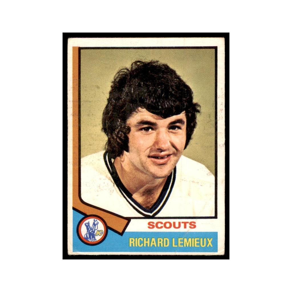 1974 O-Pee-Chee (damaged) Richard Lemieux Kansas City Scouts #114