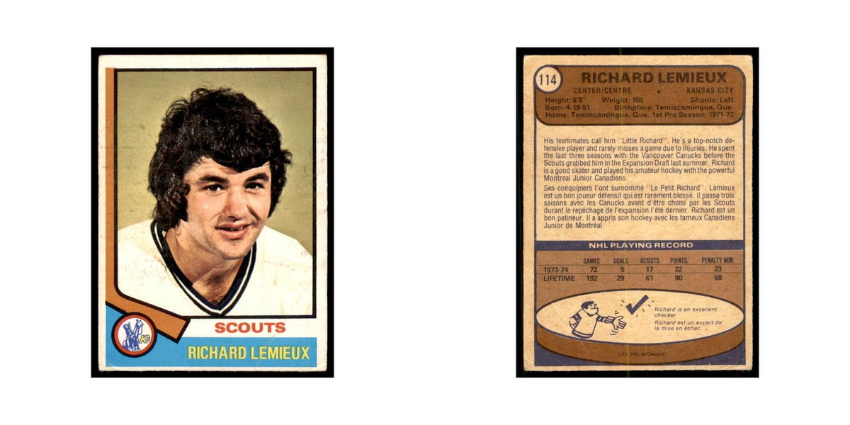 1974 O-Pee-Chee (damaged) Richard Lemieux Kansas City Scouts #114