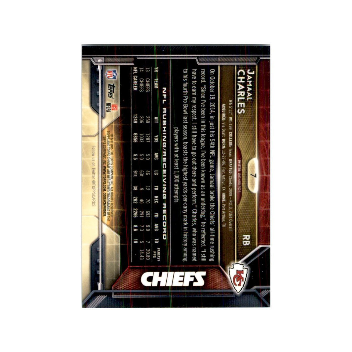 2015 Topps Chrome Jamaal Charles Chiefs #7