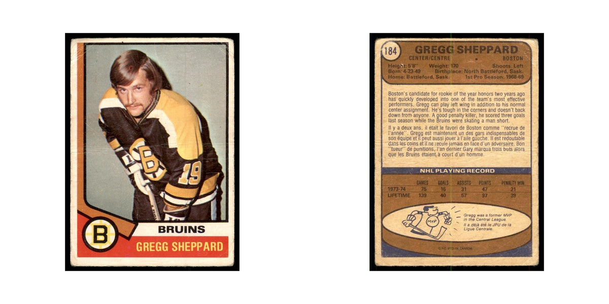 1974 O-Pee-Chee (damaged) Gregg Sheppard Boston Bruins #184