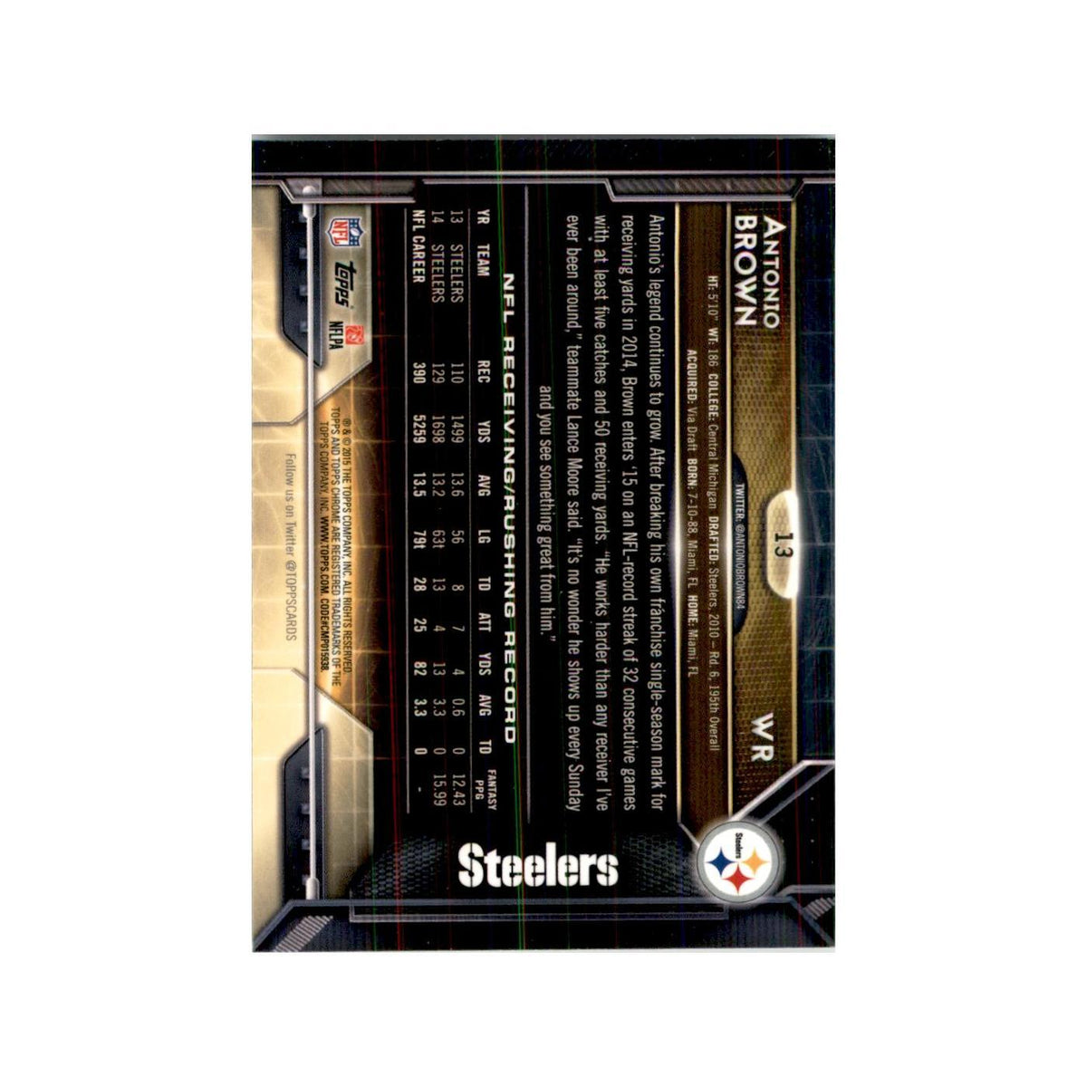 2015 Topps Chrome Antonio Brown Steelers #13