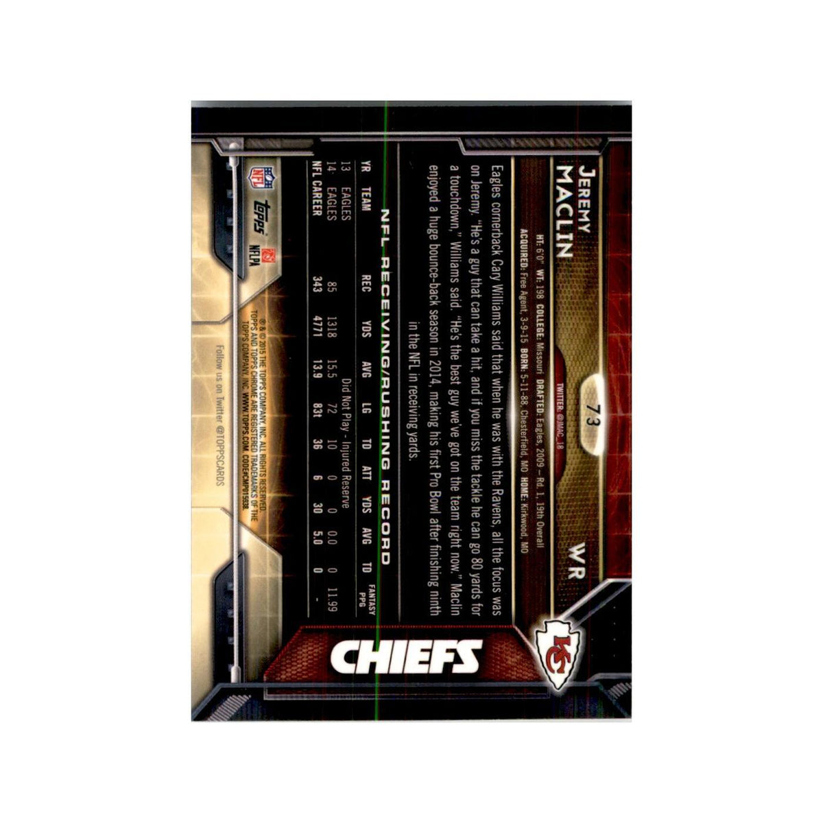 2015 Topps Chrome Jeremy Maclin Chiefs #73