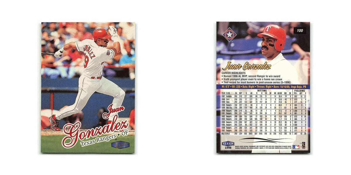 Juan Gonzalez 1998 Fleer Ultra #100 Texas Rangers Baseball Card NM