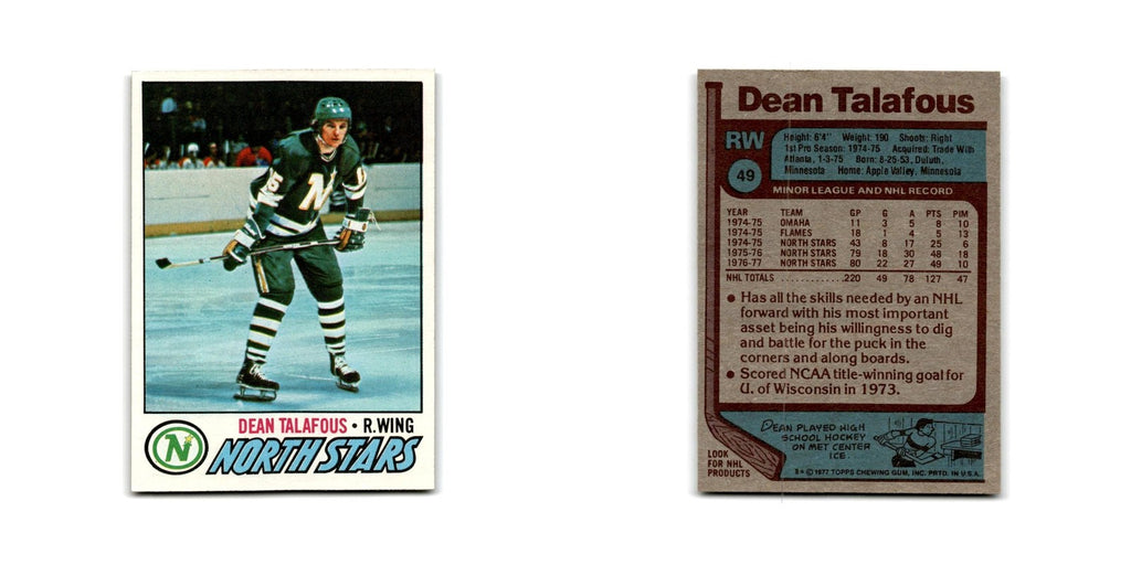 1977 Topps Dean Talafous Minnesota North Stars #49