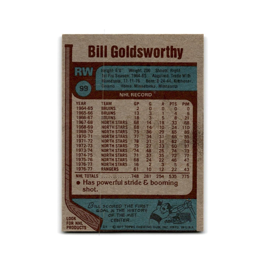 1977 Topps Bill Goldsworthy New York Rangers #99