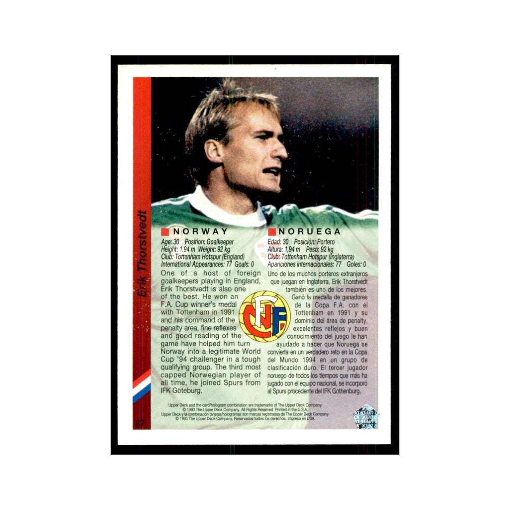 1993 Upper Deck Erik Thorstvedt Soccer Cards #87