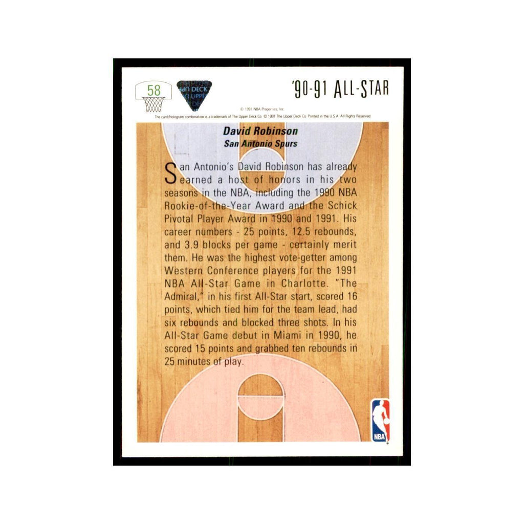 1991 Upper Deck David Robinson Basketball Cards #58