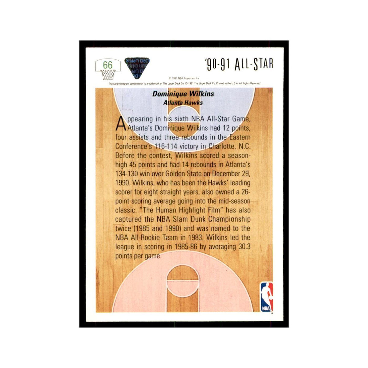 1991 Upper Deck Dominique Wilkins Basketball Cards #66