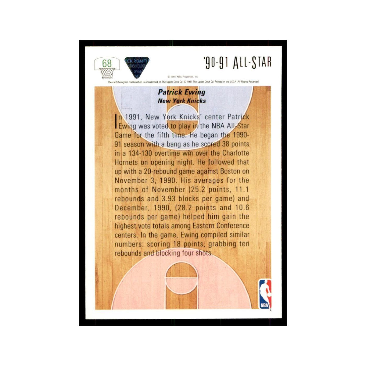 1991 Upper Deck Patrick Ewing Basketball Cards #68