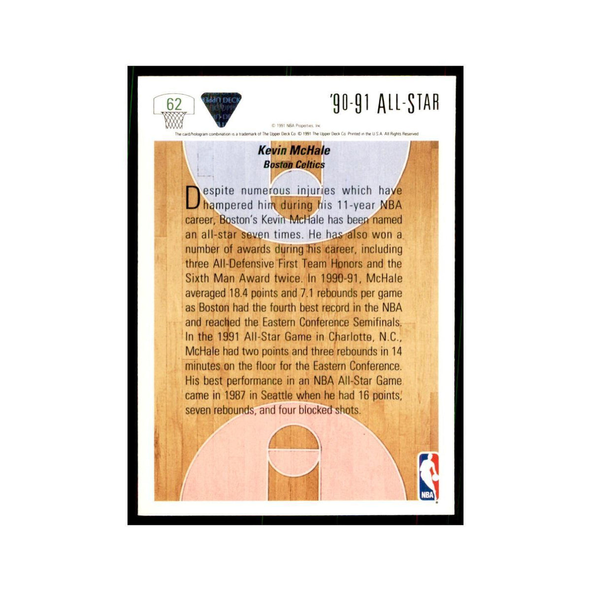 1991 Upper Deck Kevin McHale Basketball Cards #62