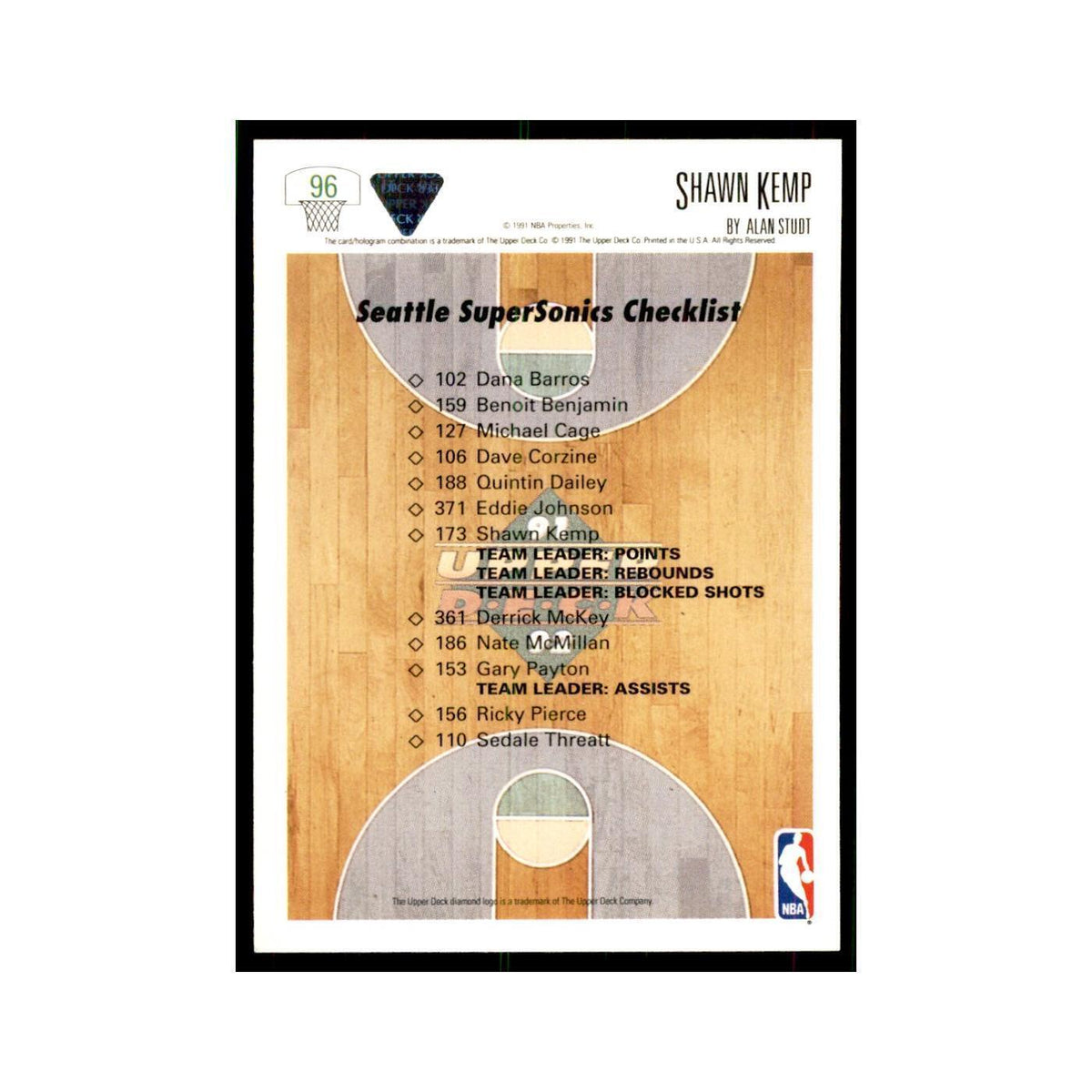 1991 Upper Deck Shawn Kemp Basketball Cards #96