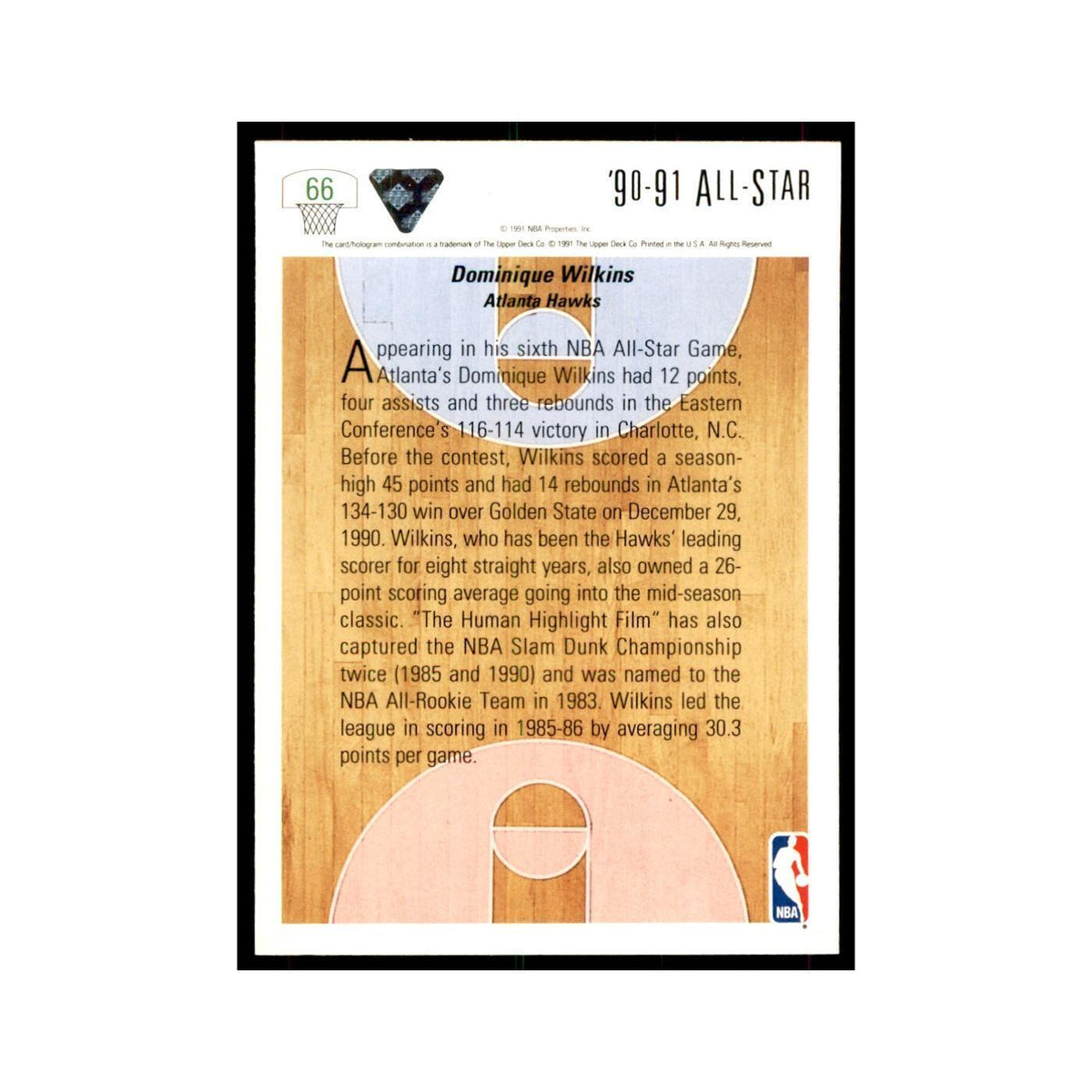 1991 Upper Deck Dominique Wilkins Basketball Cards #66
