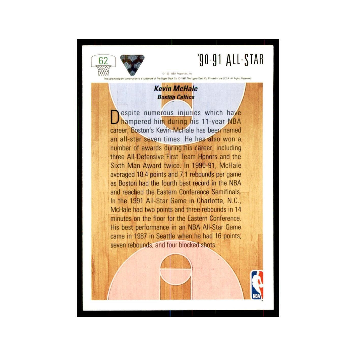 1991 Upper Deck Kevin McHale Basketball Cards #62