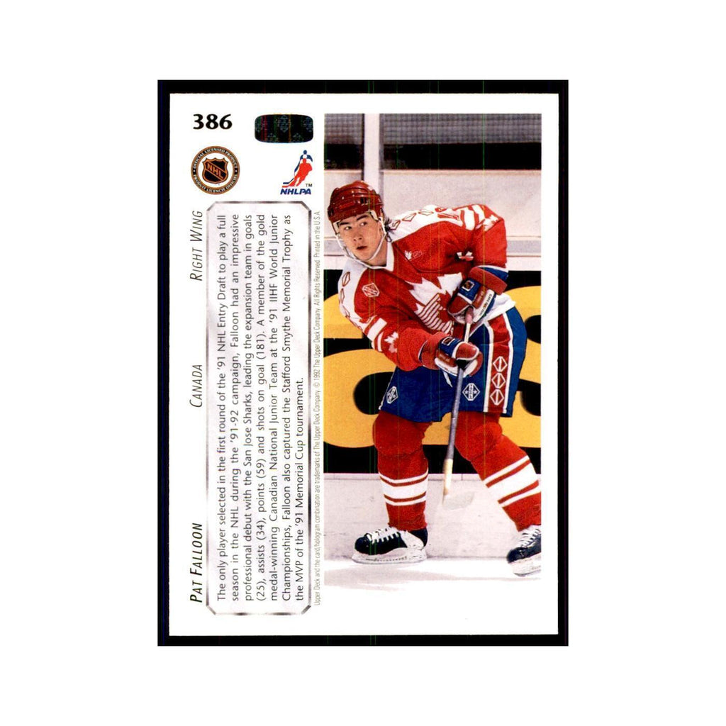 1992 Upper Deck Pat Falloon Hockey Cards #386