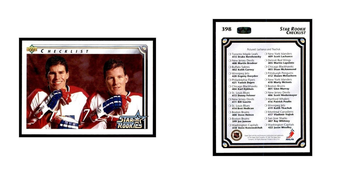 1992 Upper Deck Star Rookie Checklist Hockey Cards #398