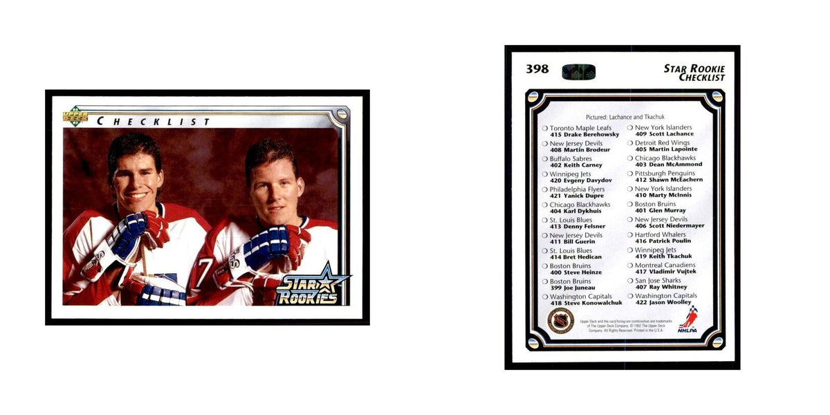 1992 Upper Deck Star Rookie Checklist Hockey Cards #398