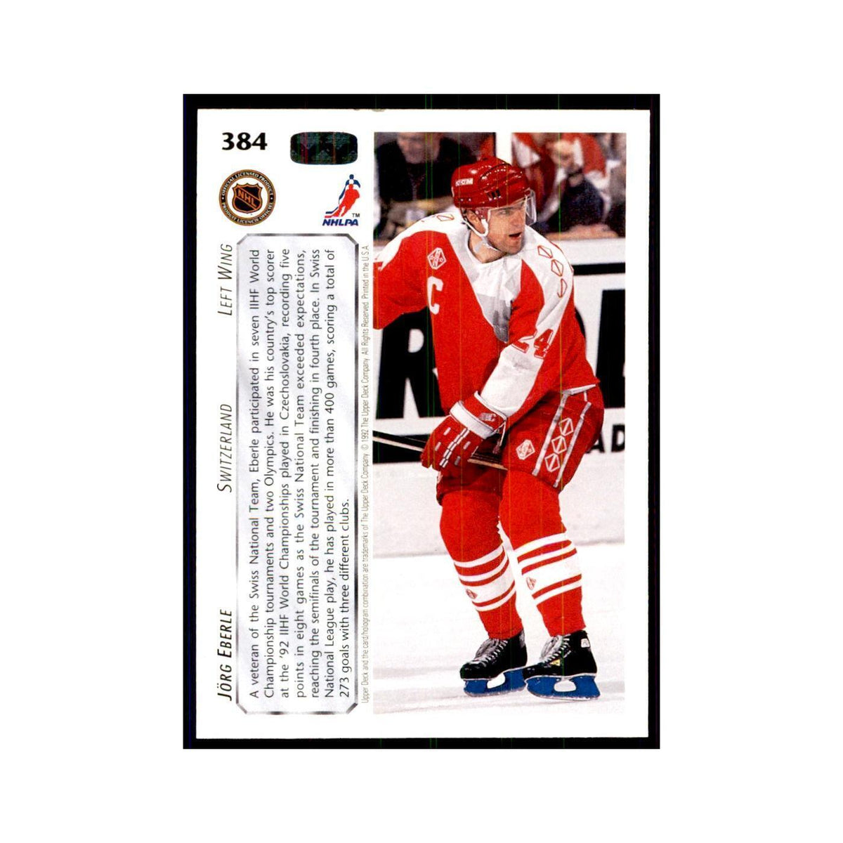 1992 Upper Deck Jorg Eberle Hockey Cards #384