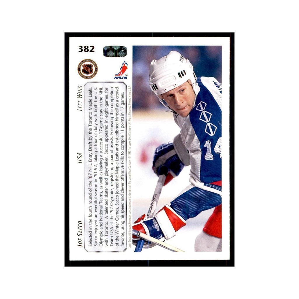 1992 Upper Deck Joe Sacco Hockey Cards #382
