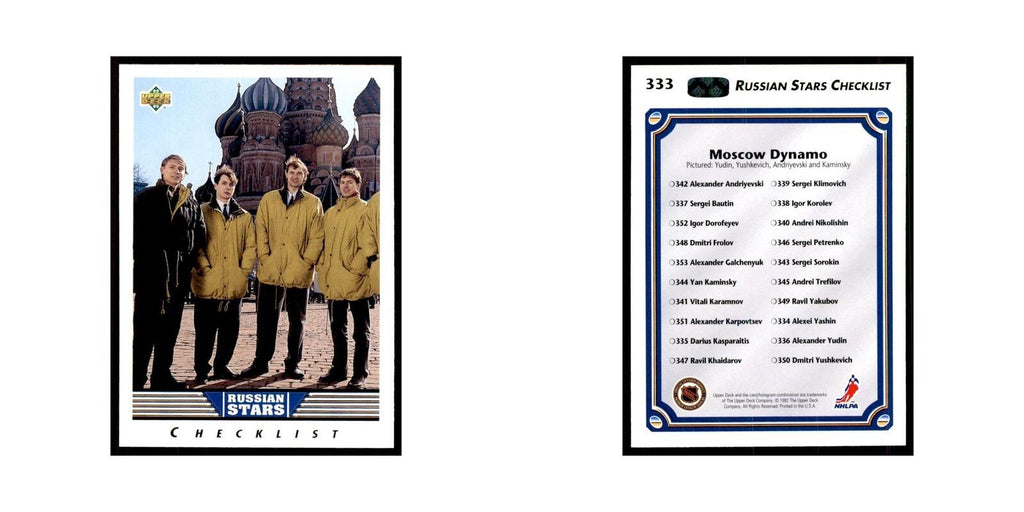 1992 Upper Deck Russian Stars Checklist Hockey Cards #333