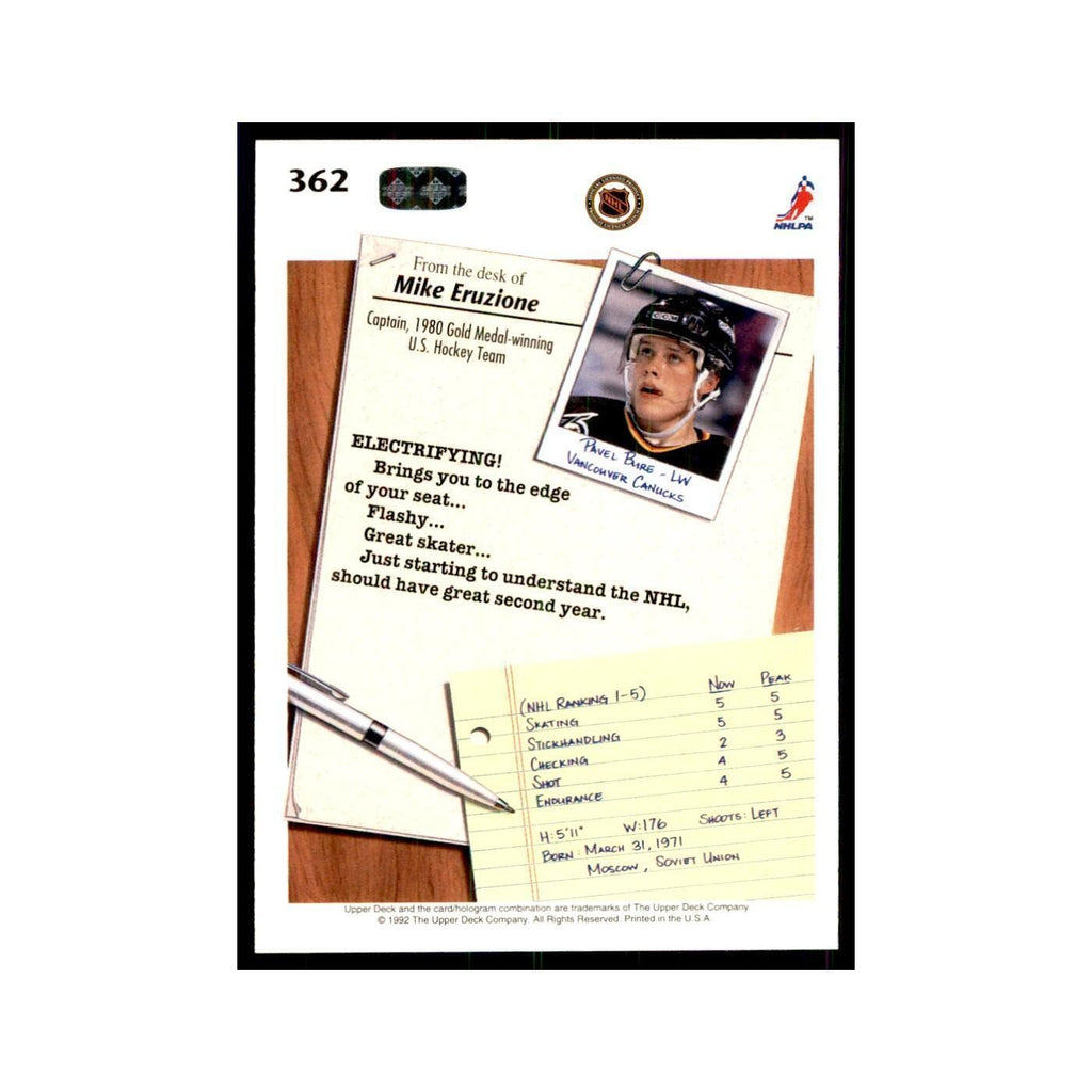1992 Upper Deck Pavel Bure Hockey Cards #362