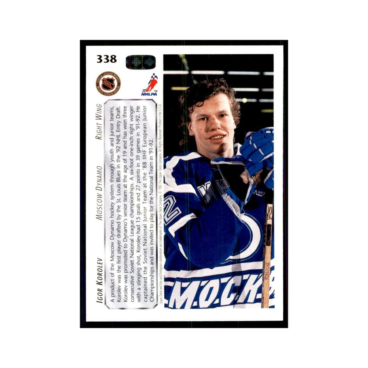 1992 Upper Deck Igor Korolev Hockey Cards #338