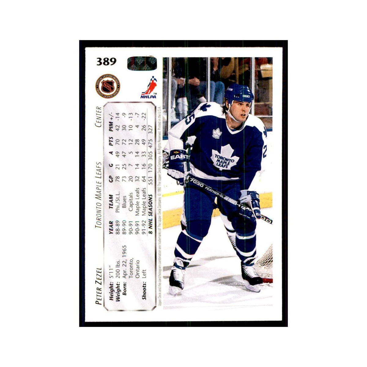 1992 Upper Deck Peter Zezel Hockey Cards #389