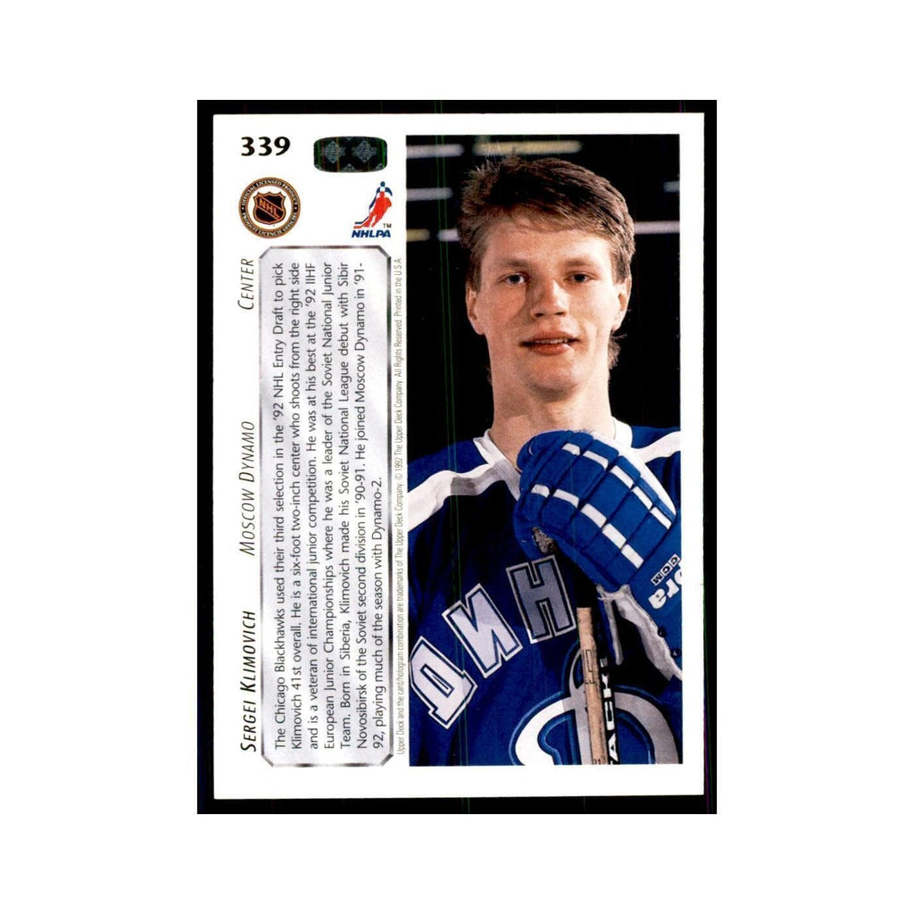 1992 Upper Deck Sergei Klimovich Hockey Cards #339