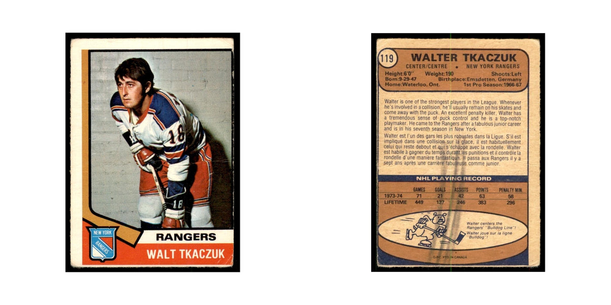 1974 O-Pee-Chee Walt Tkaczuk (Damaged) New York Rangers #119