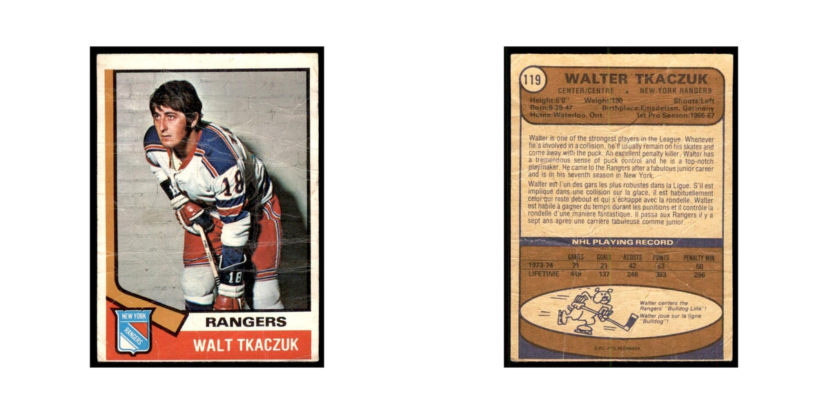 1974 O-Pee-Chee Walt Tkaczuk (Damaged) New York Rangers #119