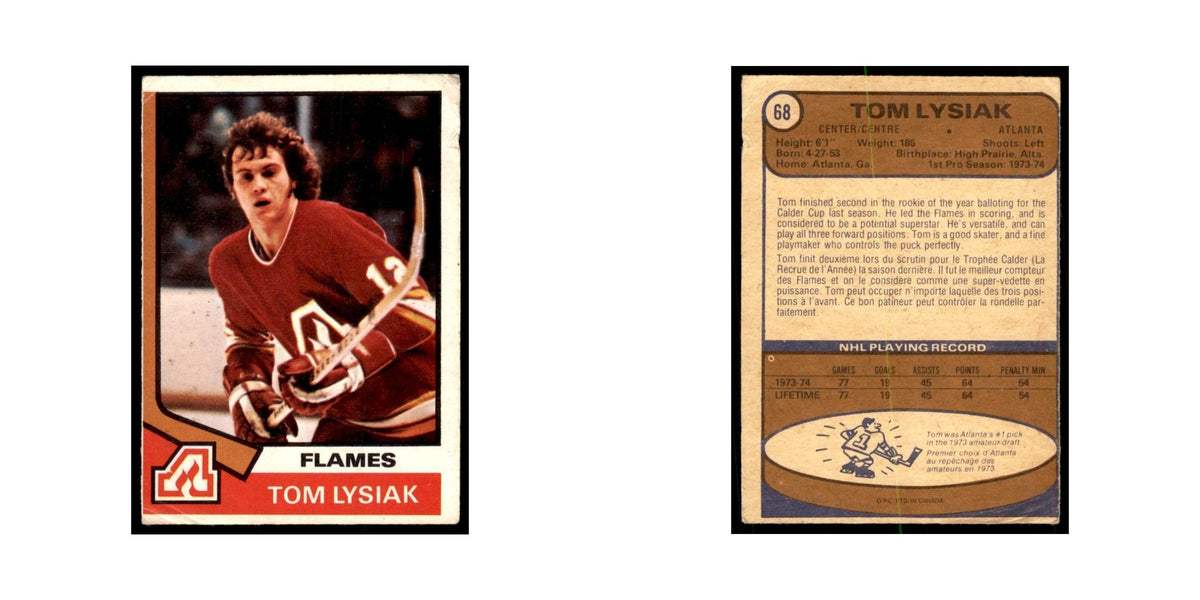 1974 O-Pee-Chee Tom Lysiak RC (Damaged) Atlanta Flames #68