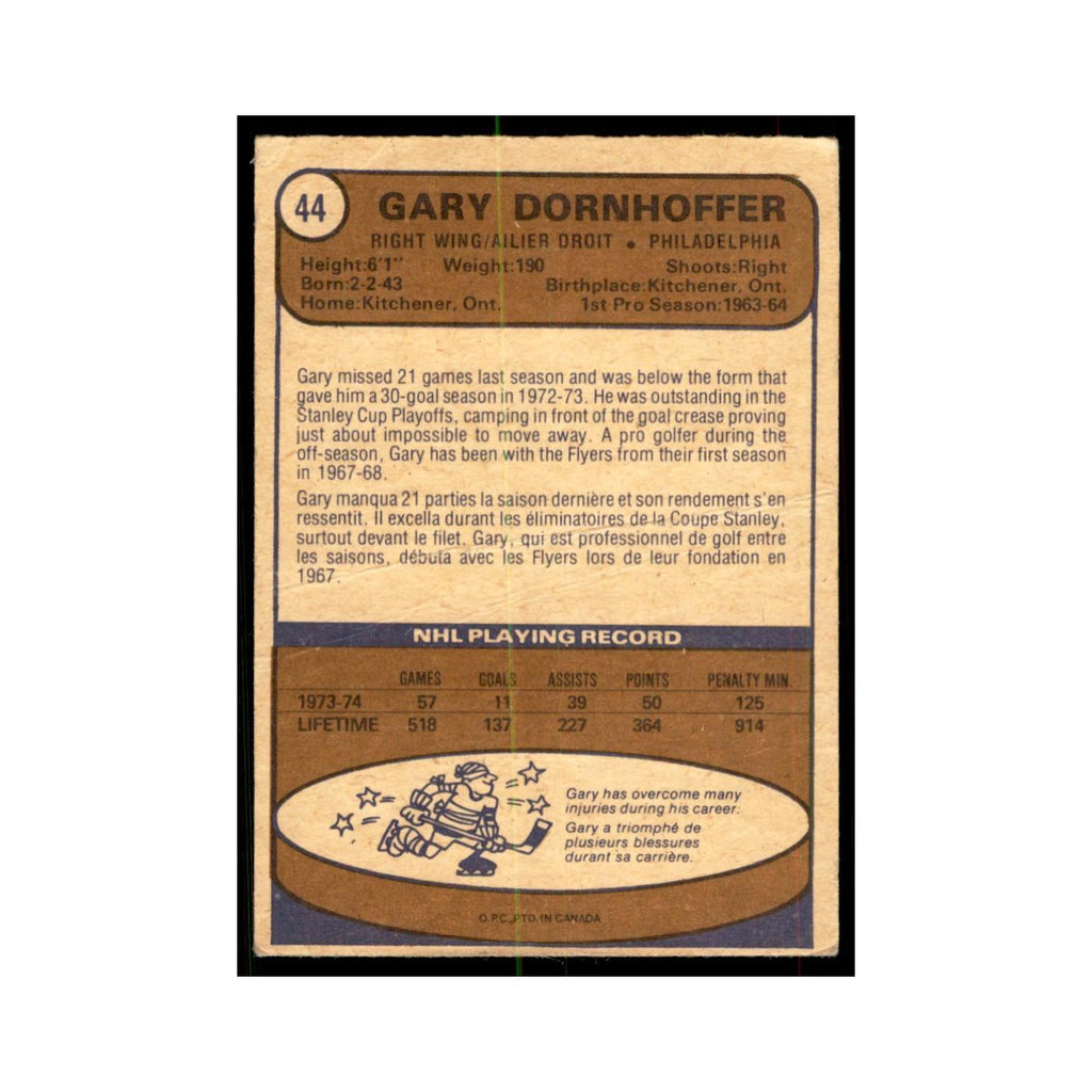 1974 O-Pee-Chee Gary Dornhoefer (Damaged) Philadelphia Flyers #44