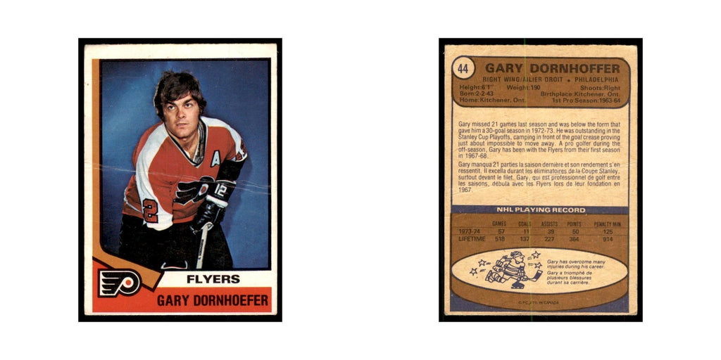 1974 O-Pee-Chee Gary Dornhoefer (Damaged) Philadelphia Flyers #44