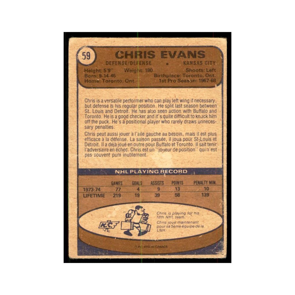 1974 O-Pee-Chee Chris Evans (Damaged) Kansas City Scouts #59