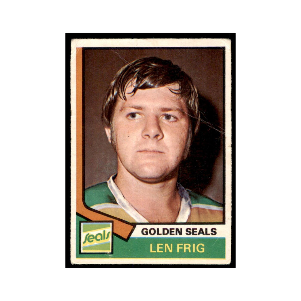 1974 O-Pee-Chee Len Frig RC (Damaged) California Golden Seals #242