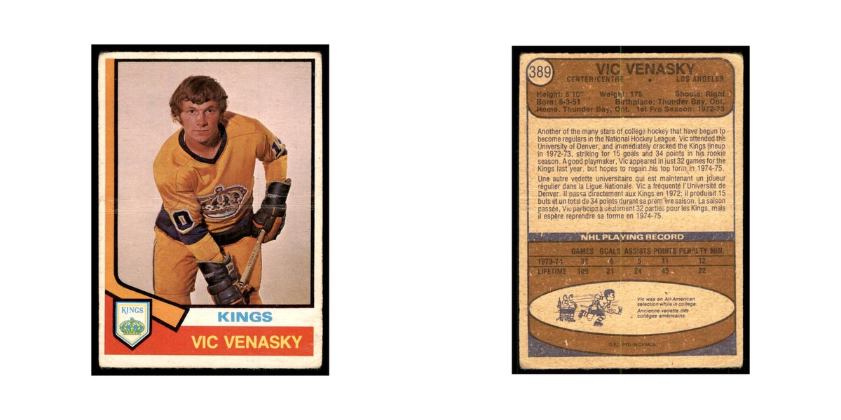 1974 O-Pee-Chee Vic Venasky RC (Damaged) Los Angeles Kings #389