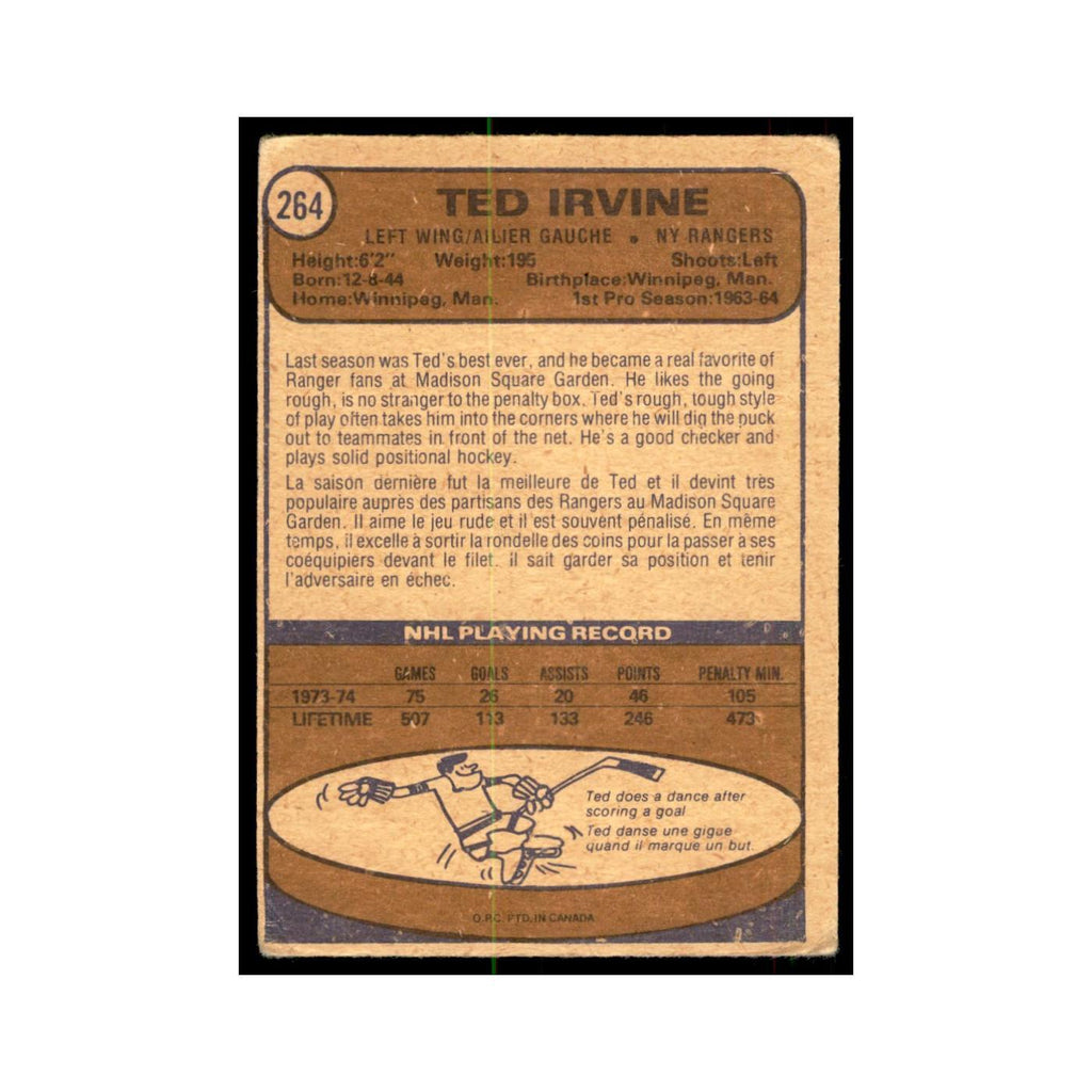 1974 O-Pee-Chee Ted Irvine (Damaged) New York Rangers #264