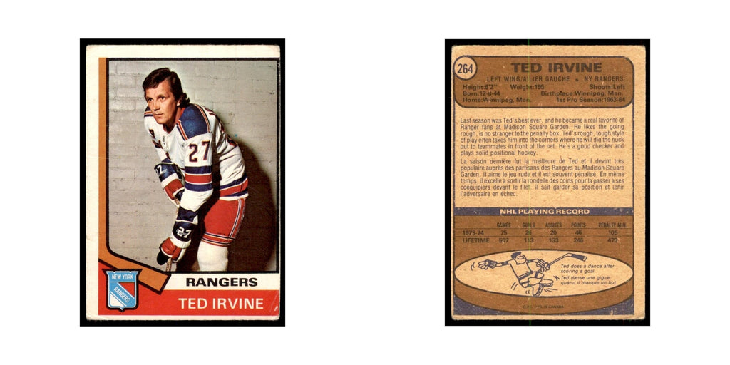 1974 O-Pee-Chee Ted Irvine (Damaged) New York Rangers #264