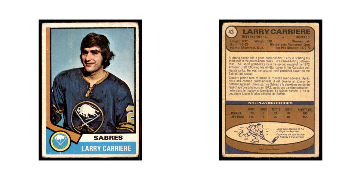 1974 O-Pee-Chee Larry Carriere (Damaged) Buffalo Sabres #43