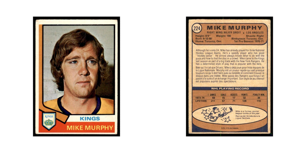1974 O-Pee-Chee Mike Murphy (Damaged) Los Angeles Kings #224