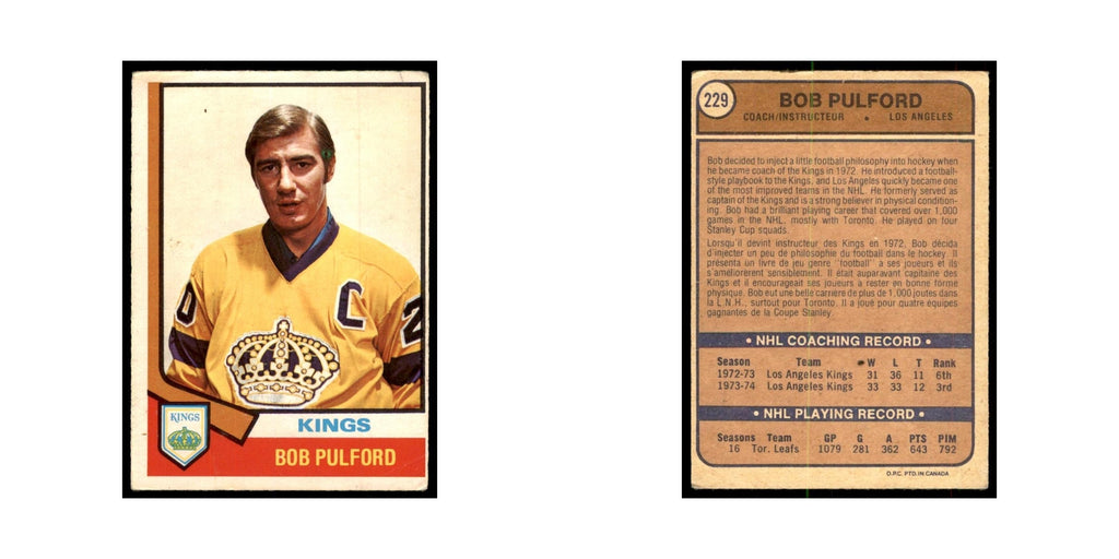 1974 O-Pee-Chee Bob Pulford (Damaged) Los Angeles Kings #229