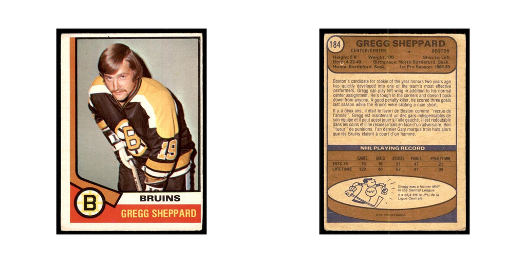 1974 O-Pee-Chee Gregg Sheppard (Damaged) Boston Bruins #184