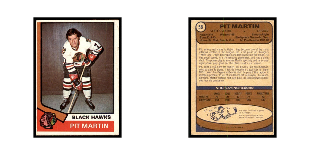 1974 O-Pee-Chee Pit Martin (Damaged) Chicago Blackhawks #58
