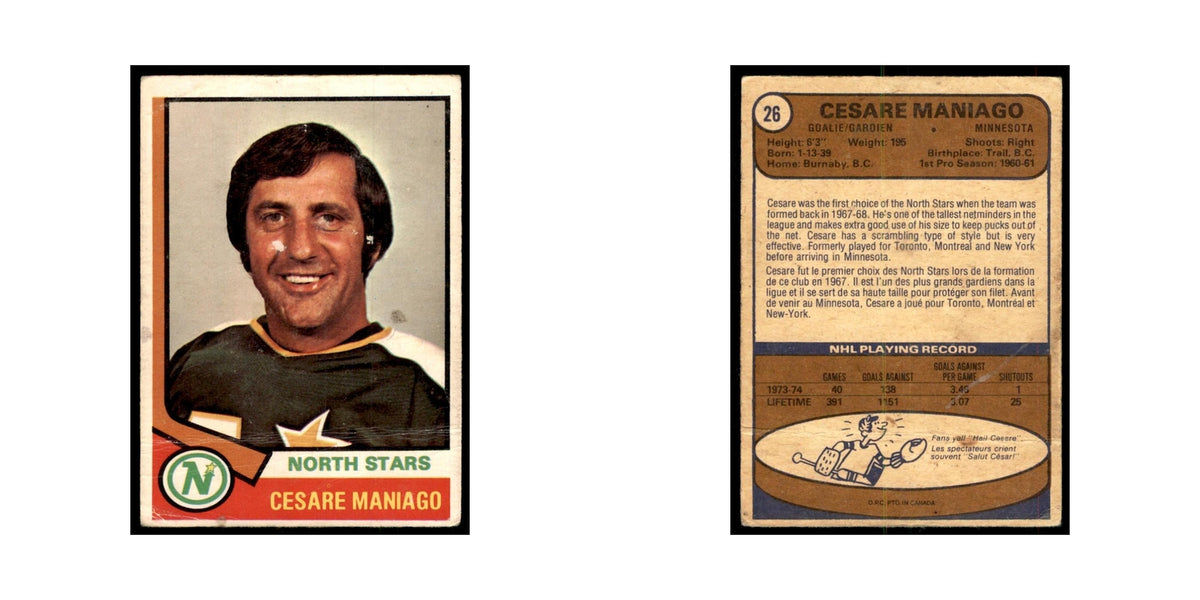 1974 O-Pee-Chee Cesare Maniago (Damaged) Minnesota North Stars #26