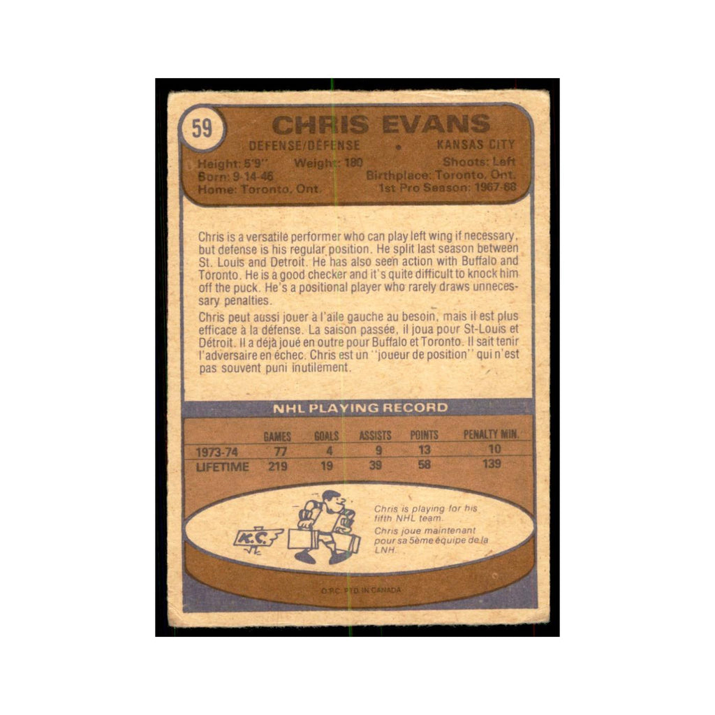 1974 O-Pee-Chee (damaged) Chris Evans Kansas City Scouts #59