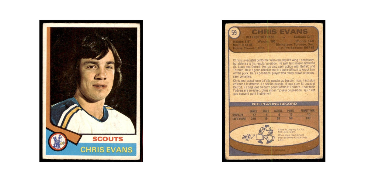 1974 O-Pee-Chee (damaged) Chris Evans Kansas City Scouts #59