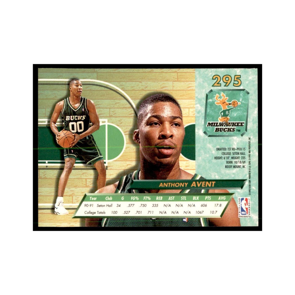 1992 Fleer Ultra Anthony Avent RC Basketball Cards #295