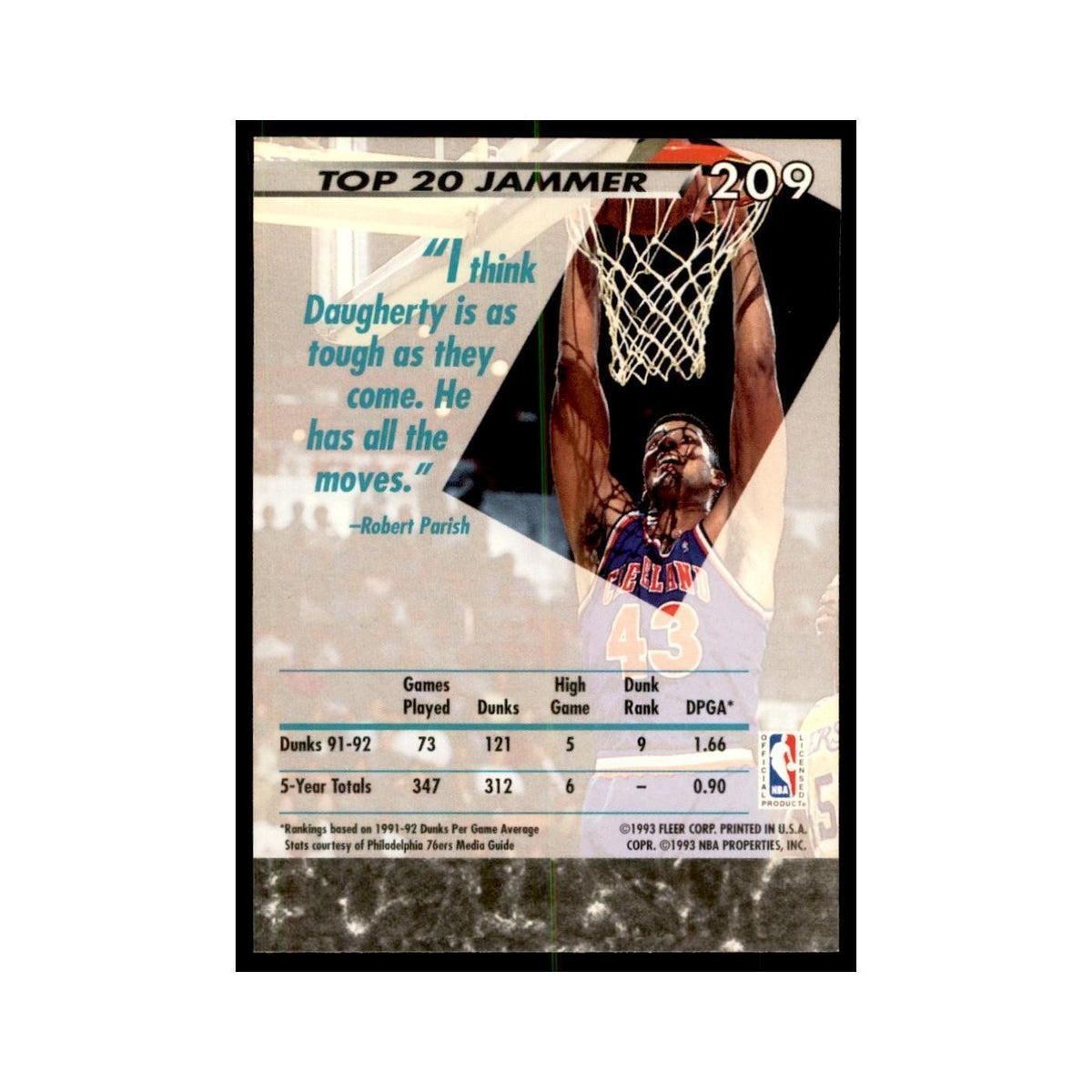 1992 Fleer Ultra Brad Daugherty Basketball Cards #209